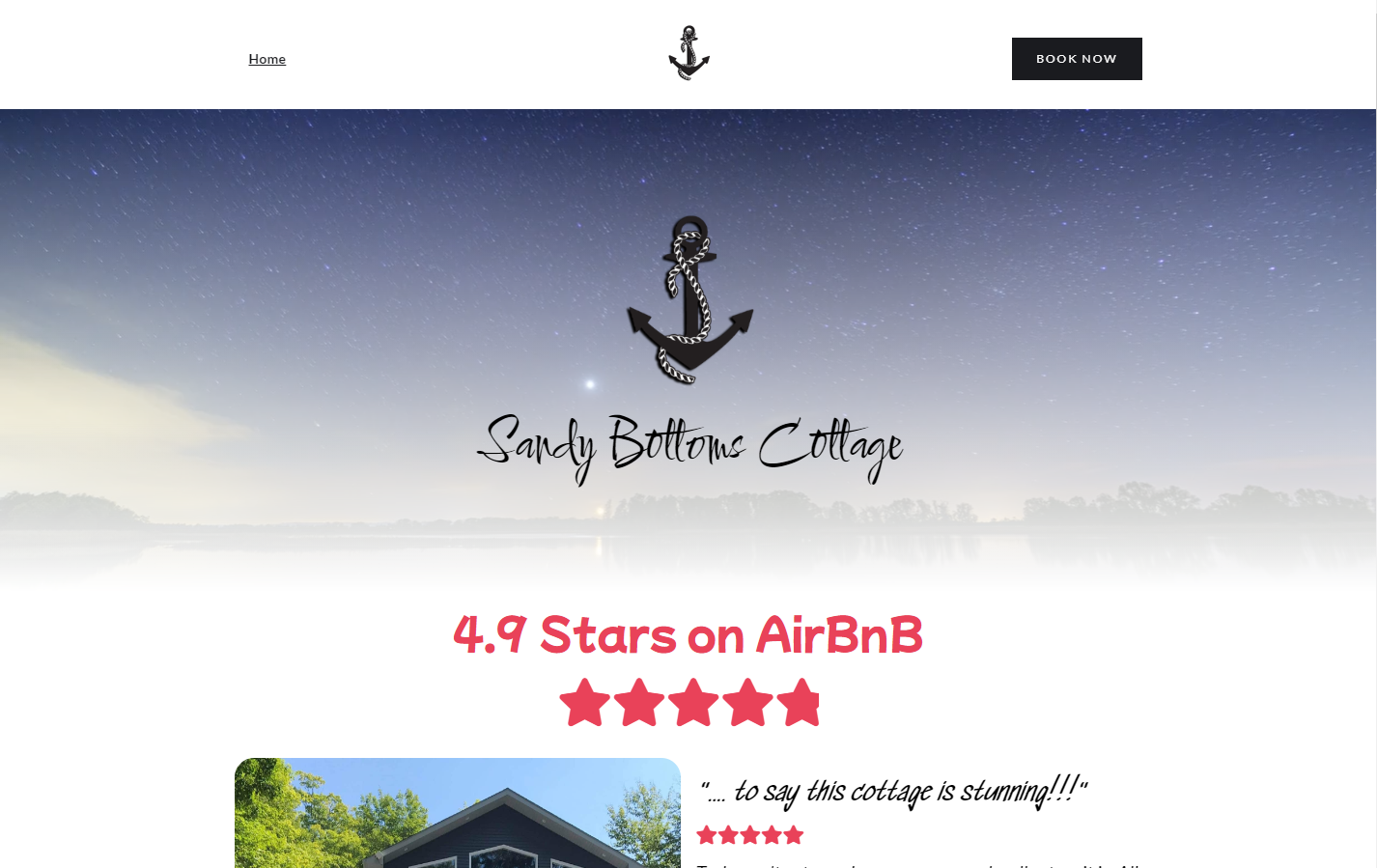 Sandy Bottoms Cottage website screenshot